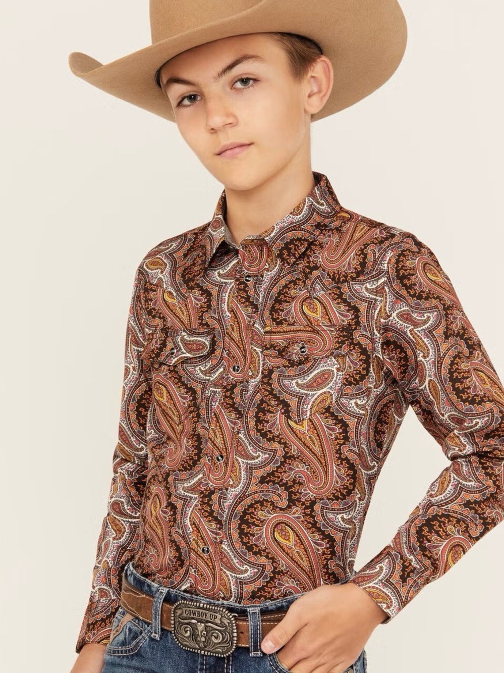 CODY JAMES BOYS' DENNIS PAISLEY PRINT LONG SLEEVE SNAP WESTERN SHIRT